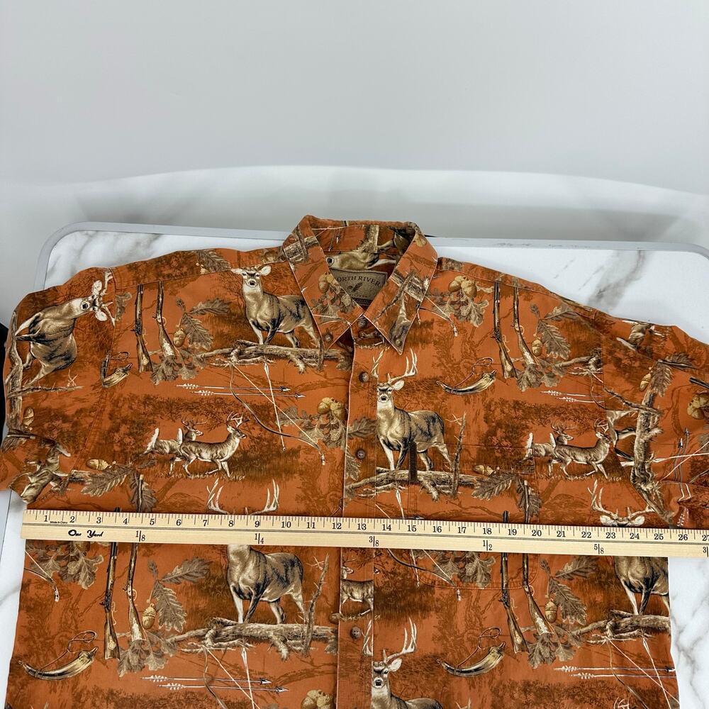 Vintage North River Mens XL Button Up Allover Hunting Deer Print Cotton - Picture 9 of 11